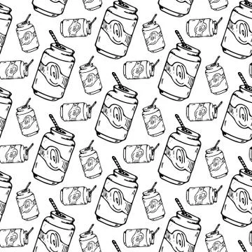 Seamless pattern hand drawn soda. Doodle black sketch. Sign symbol. Decoratio 스톡 일러스트