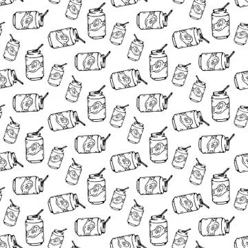 Seamless pattern hand drawn soda. Doodle black sketch. Sign symbol. Decoratio イラスト素材