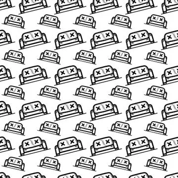 Seamless pattern hand drawn sofa. Doodle black sketch. Sign symbol. Decoratio Illustrazione stock