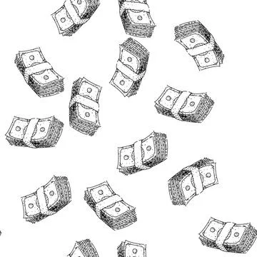 Seamless pattern Hand drawn stack of money banknotes illustration Stock Illustration