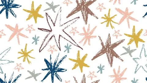 A seamless pattern of hand drawn star shapes with a crayon texture. Illustrazione stock