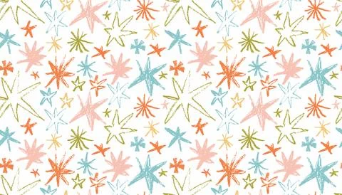 A seamless pattern of hand drawn star shapes with a crayon texture in a pla.. 库存插图