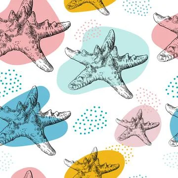 Seamless pattern hand drawn starfish vector illustration Stock Illustration