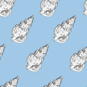 Seamless pattern hand drawn starfish vector illustration blue Stock Illustration