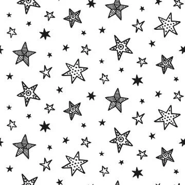 Seamless pattern with hand drawn stars. Scandinavian style Stock Illustration