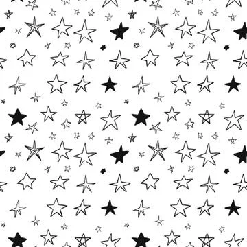 Seamless pattern with hand drawn stars isolated on white background イラスト素材