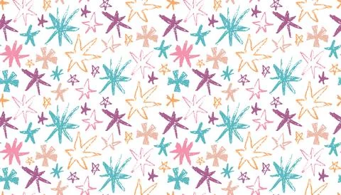 Seamless pattern of hand-drawn stars featuring a textured oil pastel and cr.. Stockillustratie
