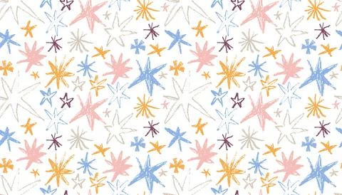 Seamless pattern of hand-drawn stars featuring a textured oil pastel and cr.. Stockillustratie