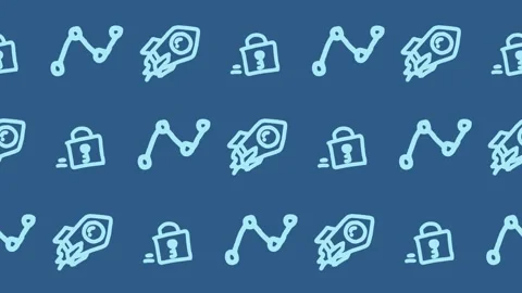 Seamless pattern of hand-drawn startup rocket ships, secure padlocks, network Stock Footage 336678190