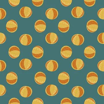 Seamless pattern in hand drawn style with orange colored simple beach ball sh 库存插图