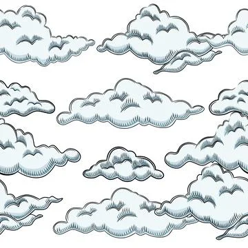 Seamless pattern Hand drawn style simple gray cloud vector illustration sketc Stock Illustration