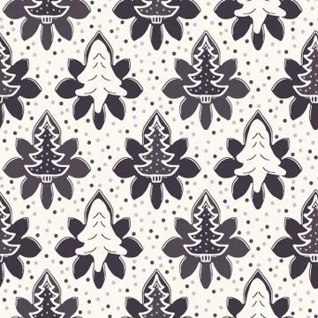 Seamless pattern. Hand drawn stylized Christmas tree floral. Poinsettia flower Stock Illustration