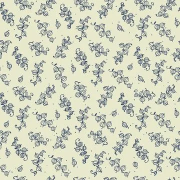 Seamless pattern with hand drawn with stylized bunches of currants Block Prin Stock Illustration