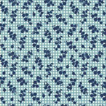 Seamless pattern with hand drawn stylized bunches of currants on gingham chec Stock Illustration