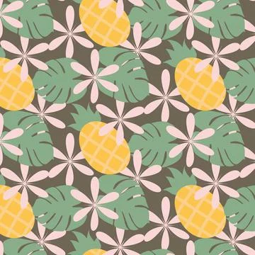 Seamless pattern with hand drawn summer elements in trendy muted colors Stock Illustration