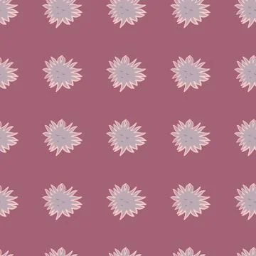 Seamless pattern with hand drawn sun faces simple ornament. Purple color past Stock Illustration