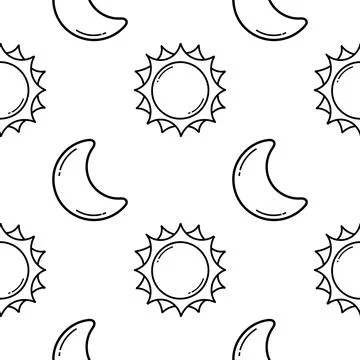 Seamless pattern of hand drawn sun and moon Stock Illustration