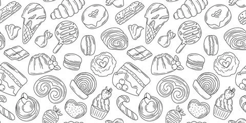 Seamless pattern with hand drawn sweets and candies Stock Illustration