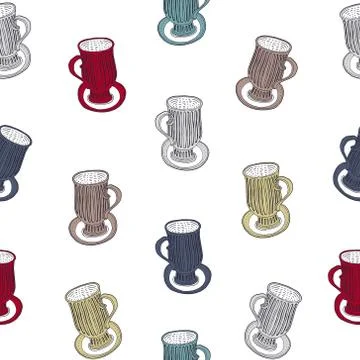 Seamless pattern with hand drawn tea and coffee cups Stock Illustration