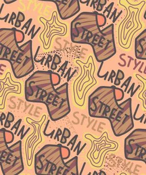 Seamless pattern with hand drawn text urban street style with wave shapes, lines Stock Illustration