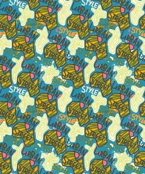 Seamless pattern with hand drawn text urban street style with wave shapes, lines Stock Illustration