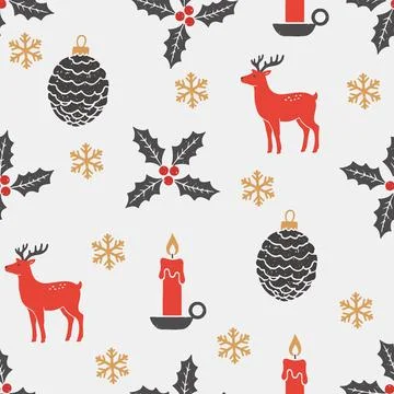 Seamless pattern with hand drawn textured christmas objects Stock Illustration