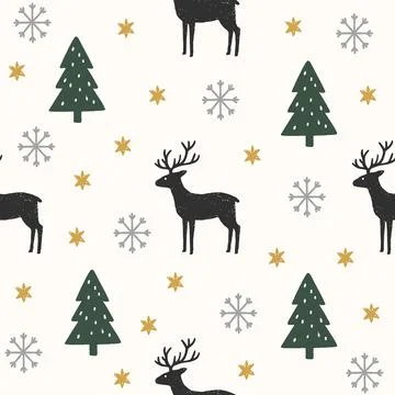 Seamless pattern with hand drawn textured retro christmas objects Stock Illustration