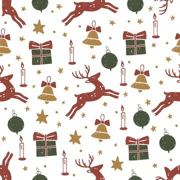 Seamless pattern with hand drawn textured retro christmas objects Illustrazione stock
