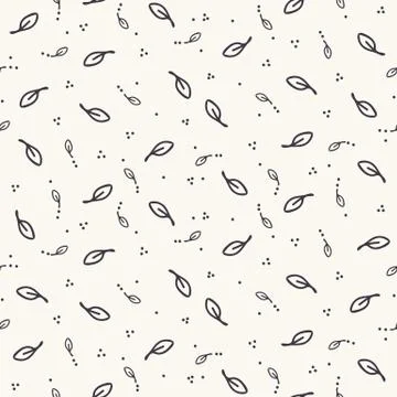 Seamless pattern hand drawn tiny falling leaf motif background. Stylized leaves Illustrazione stock