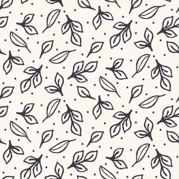 Seamless pattern hand drawn tiny falling leaf motif background. Stylized leaves Illustrazione stock