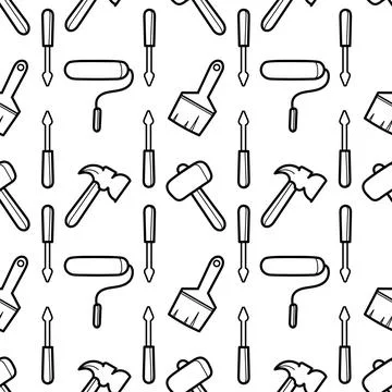 Seamless pattern of hand drawn tools Stock Illustration