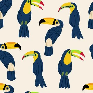 Seamless pattern with hand drawn toucan on light background Stock Illustration