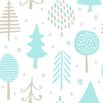 Seamless pattern with hand-drawn trees. Modern abstract design for paper Illustrazione stock