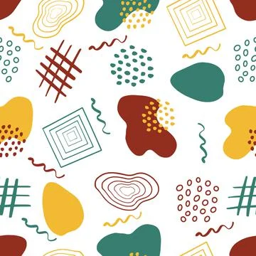 Seamless pattern with hand drawn trendy abstract shapes. Vector illustration.	 Stock Illustration