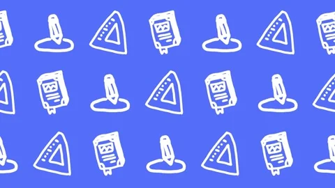 Seamless pattern of hand-drawn triangle ruler, textbook journals, and sketching Stock Footage 336439901