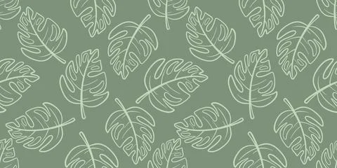 Seamless pattern with hand drawn tropical leaves Stock Illustration