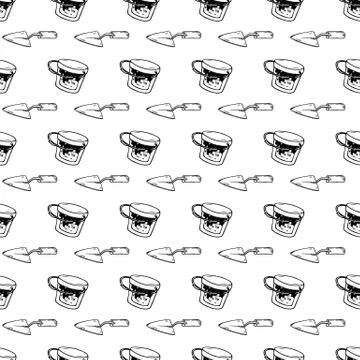 Seamless pattern hand drawn trowel, bucket. Doodle black sketch. Sign symbol. Stock Illustration