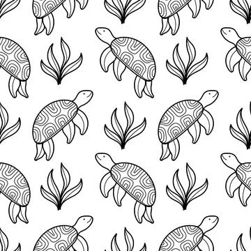Seamless pattern of hand drawn turtles Stock Illustration