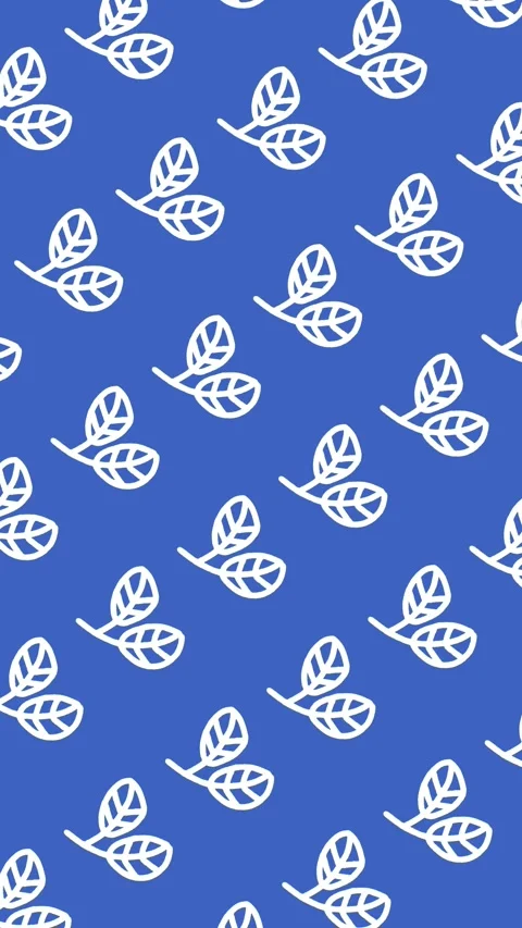 Seamless pattern of hand-drawn twin leaves on abstract vertical blue background Stock Footage 340151795