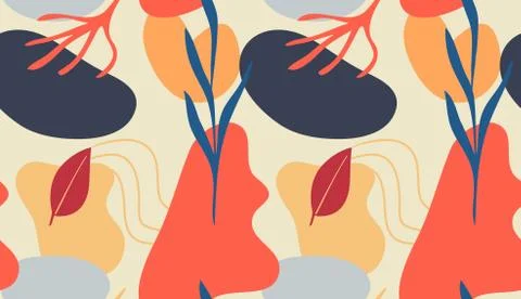 Seamless pattern of Hand drawn various shapes doodle objects, lines and plant 스톡 일러스트