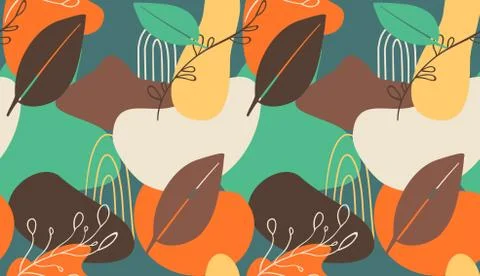 Seamless pattern of Hand drawn various shapes doodle objects, lines and plant Stock Illustration