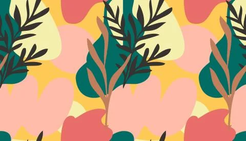 Seamless pattern of Hand drawn various shapes doodle objects, lines and plant Stock Illustration