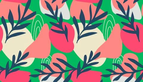 Seamless pattern of Hand drawn various shapes doodle objects, lines and plant Illustrazione stock