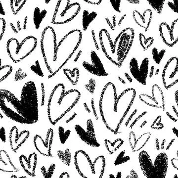 Seamless pattern with hand drawn various heart shapes. Vector romantic minima Stock Illustration