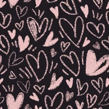 Seamless pattern with hand drawn various heart shapes. Vector romantic minima Stock Illustration
