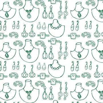 Seamless pattern of Hand drawn various female jewerly Stock Illustration
