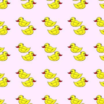 Seamless pattern. Hand-drawn vector illustration of a yellow rubber duck Stock Illustration