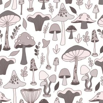 Seamless pattern of hand drawn vector EPS 10 mushrooms. Stock Illustration