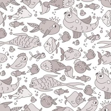 Seamless pattern of hand drawn vector EPS 10 cute fishes. Stock Illustration