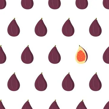 Seamless pattern with hand drawn vector purple fig fruit, all whole and one half Illustrazione stock